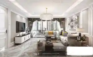 صحنه اماده داخلی رندر دکوراسیون داخلی سفید