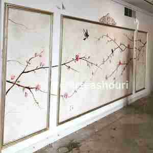 طراحی شکوفه درخت و شاخه در قاب دیوار