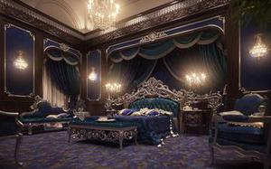اتاق خواب ابی سرمه ای و سبز سلطنتی