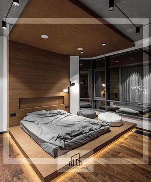 اتاق خواب چوب و بتن