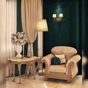 طراحی داخلی نشیمن با رنگ سبز سلطنتی