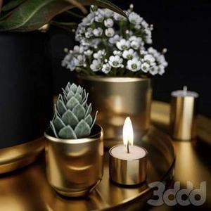 ابجکت سینی و شمع و گلدون دکوری