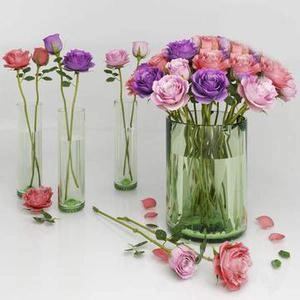 گل رز در رنگ های مختلف گلدون شیشه ای