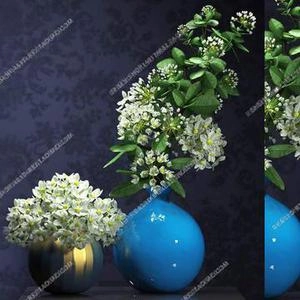گلدون دکوری ابی با گلهای سفید
