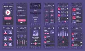 Set of ui, ux, gui screens music app flat