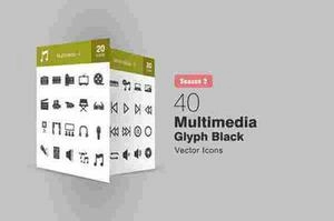 40 Multimedia Glyph Icons Season آیکون موسیقی و سینما